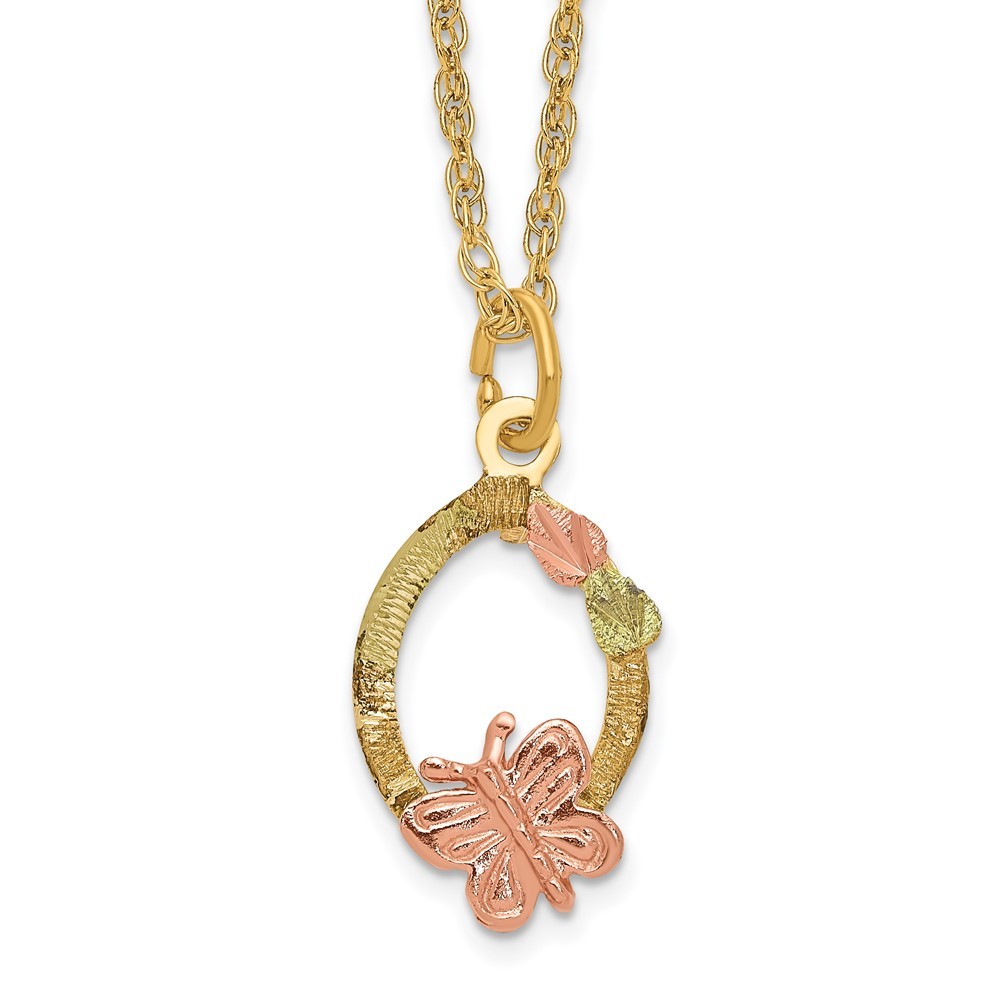 10k Tri-color Black Hills Genuine Gold Butterfly Necklace, 18" Length